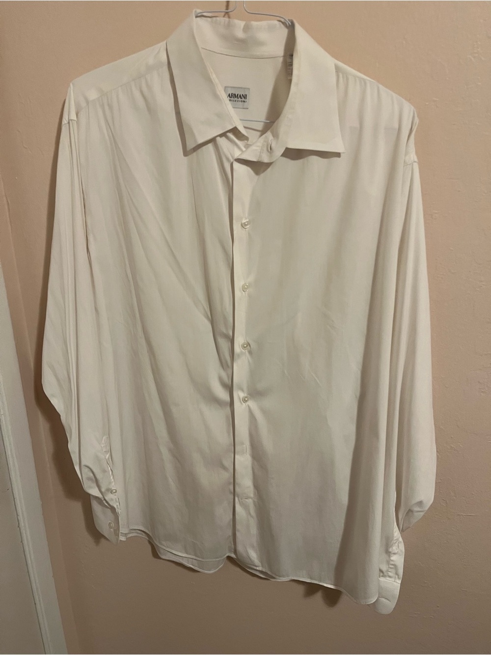 Armani Collezioni Cream Men's Long-Sleeve Dress Shirt